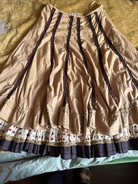 Per Una layer boho tan flowers midi skirt uk 8 us S